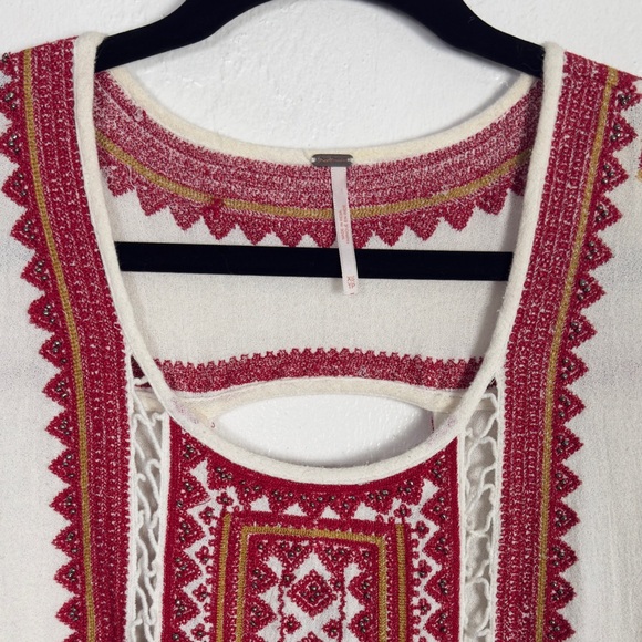 Free People Bohemian Embroidered Cotton Tunic Top XS - Picture 3 of 8